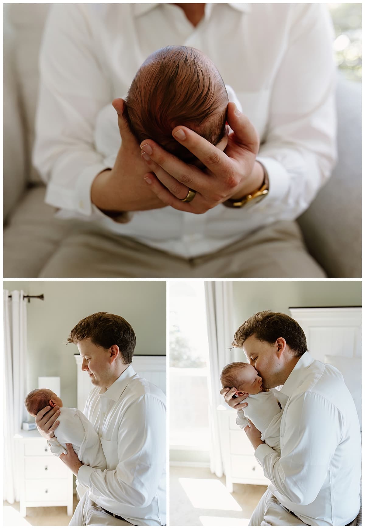 Dad cuddles baby close to Create Memories during their Newborn Storytelling Session