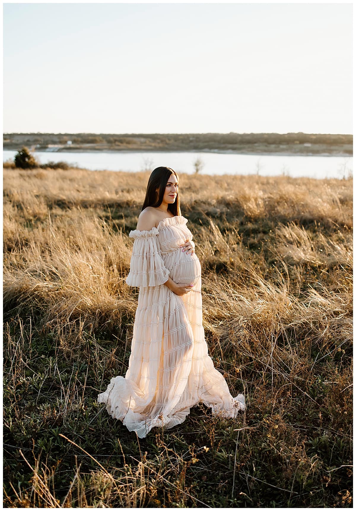 Mom holds pregnant belly for Austin Motherhood Photographer