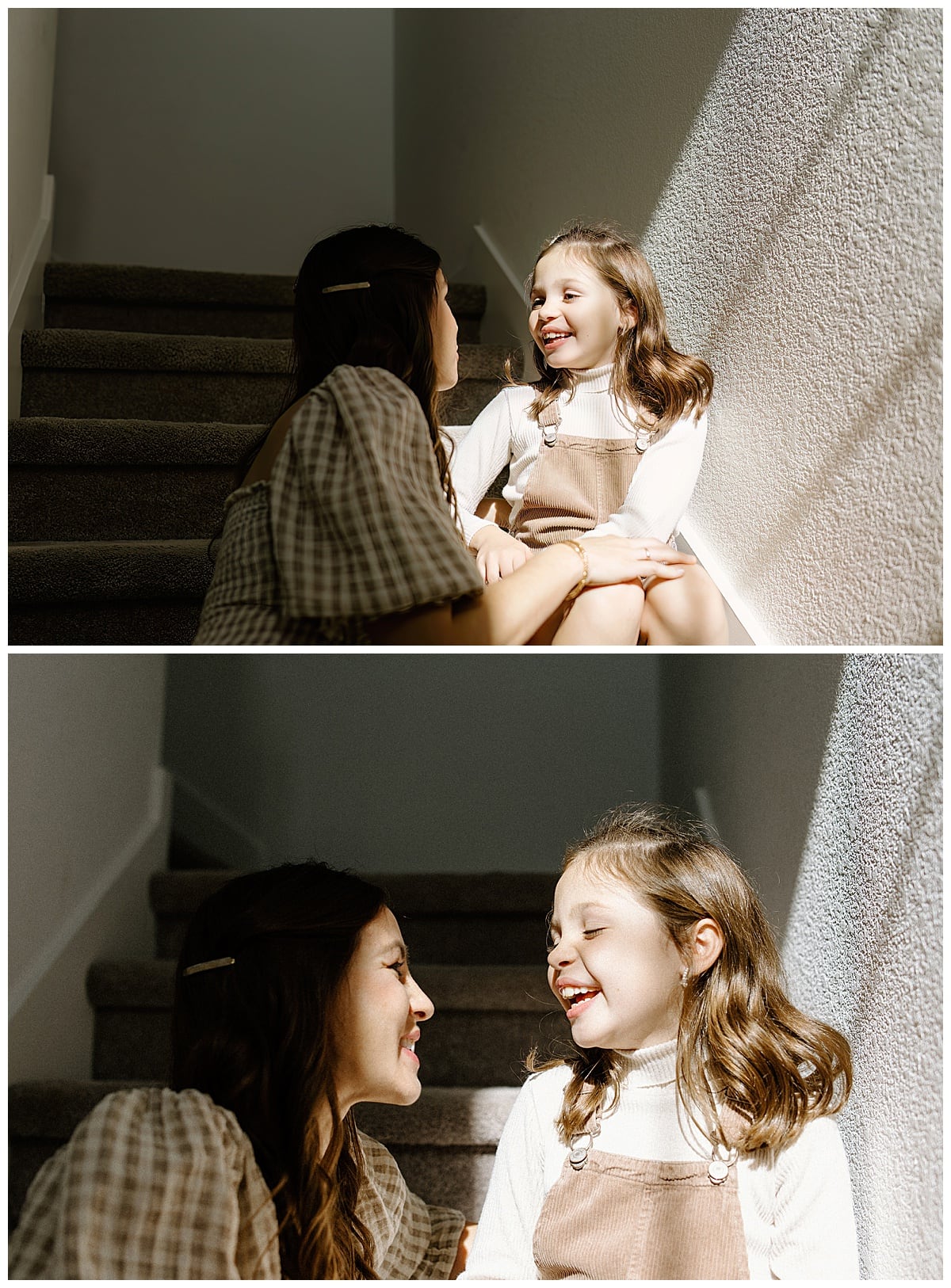 Mom and daughter sit together on the couch during In-Home Documentary Family Photos