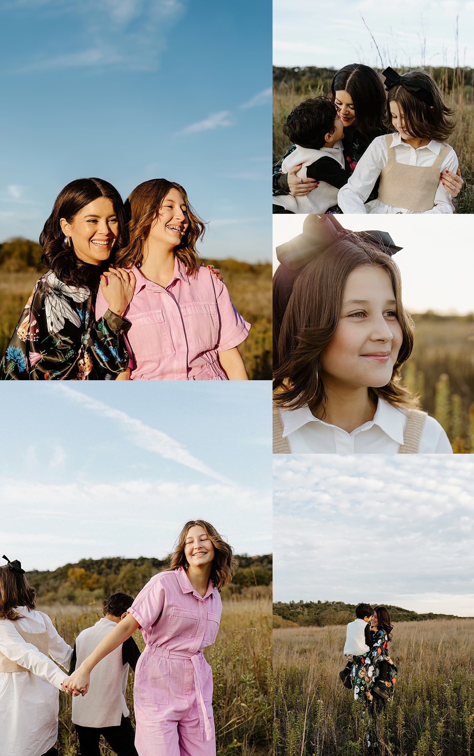 Kids play together in an open field showing off the best Colorful Family Photo Outfit Inspiration