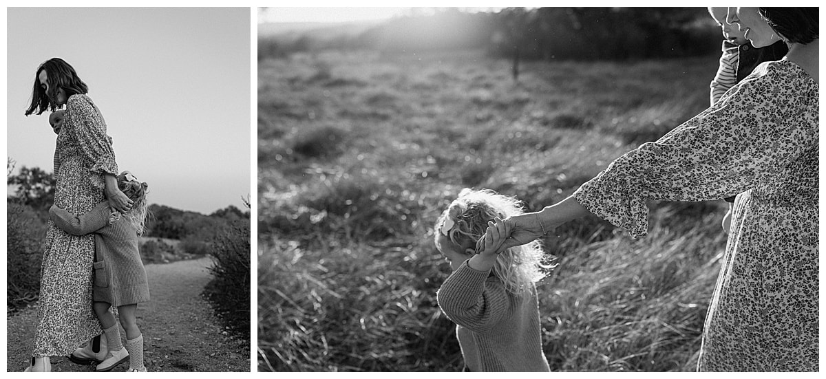 Mom and daughter walk together during Winter Family Photos